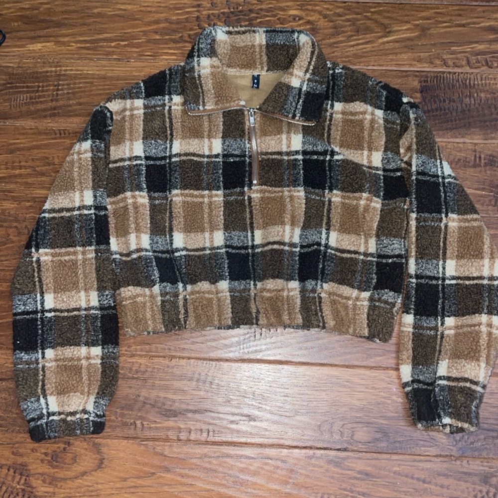 Fall Cropped Cinched Half-Zip Teddy Jacket